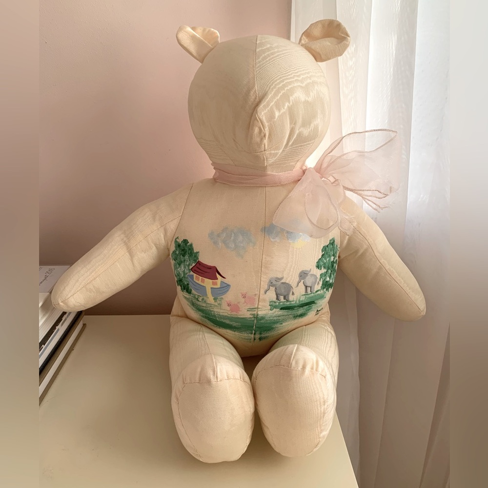 Vintage Handpainted Teddy Bear Stuffed Animal Cream Noah’s Ark Pastel Design ‘97